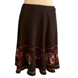 Sunny Leigh Full Black Skirt with Colorful Embroidery. Zipper. Size 6.